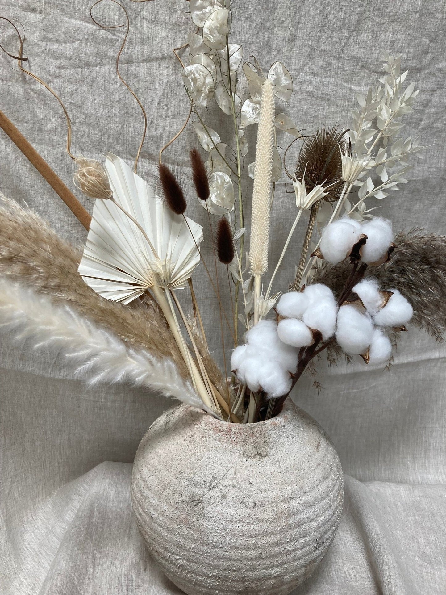 Boho Mix Dried Flower Bouquet with Cotton Stem - 65cm - Norfolk Pampas