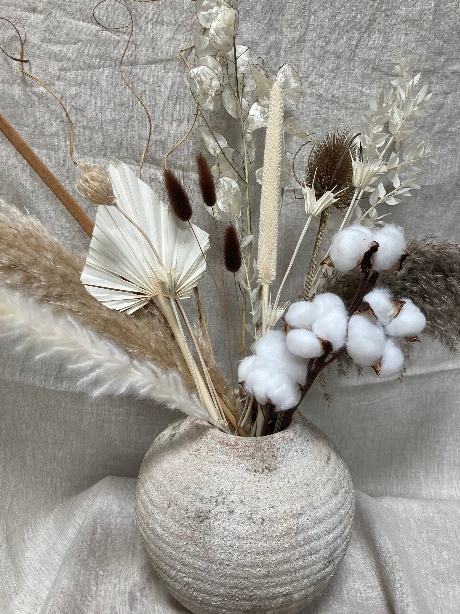 Boho Mix Dried Flower Bouquet with Cotton Stem - 65cm - Norfolk Pampas
