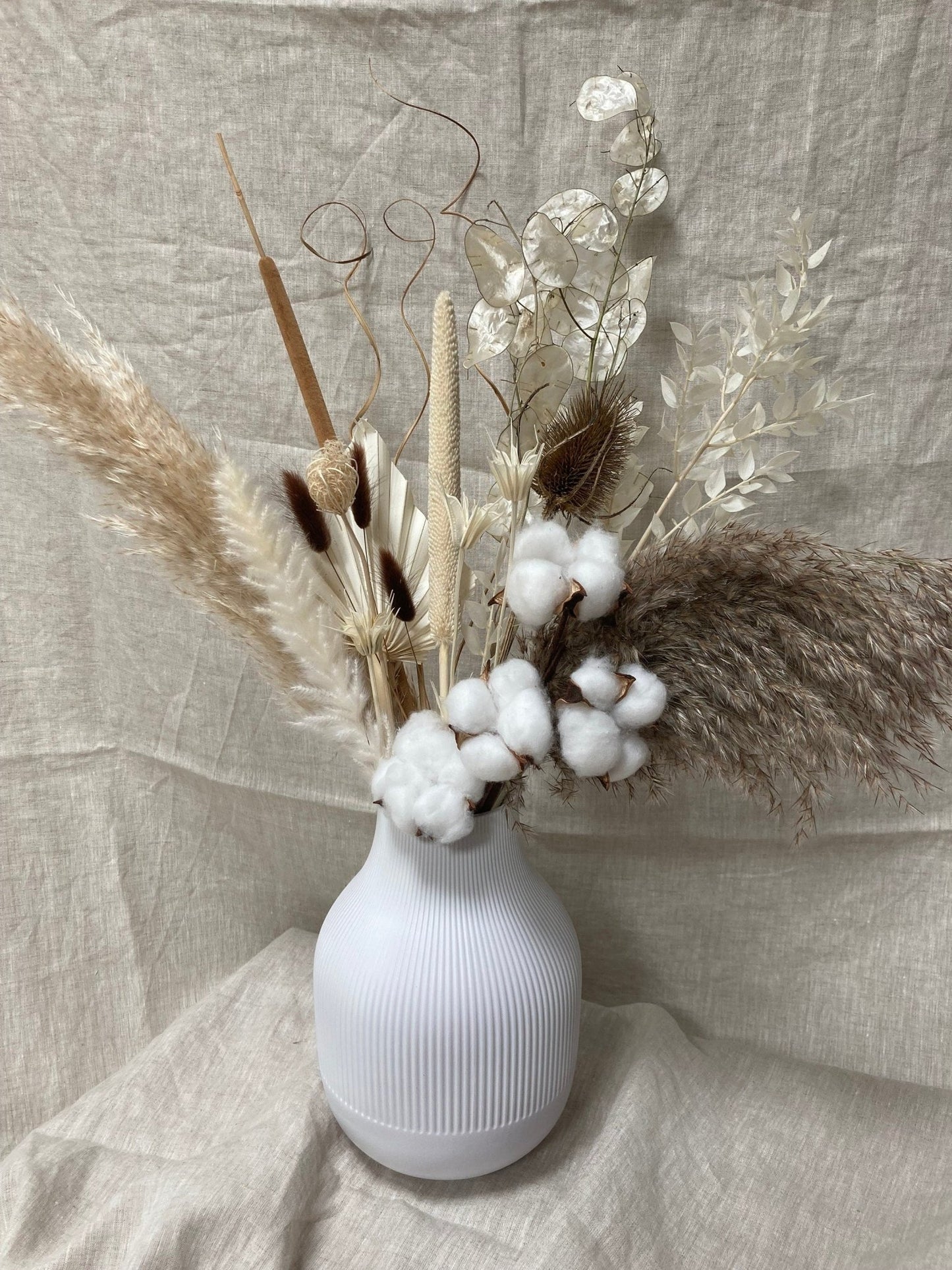 Boho Mix Dried Flower Bouquet with Cotton Stem - 65cm - Norfolk Pampas