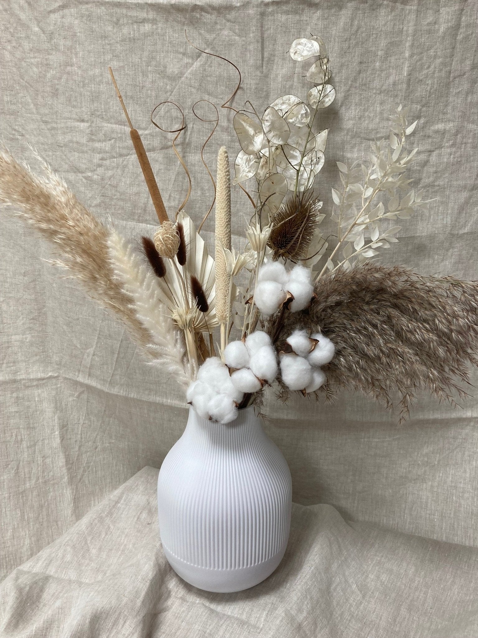 Boho Mix Dried Flower Bouquet with Cotton Stem - 65cm - Norfolk Pampas