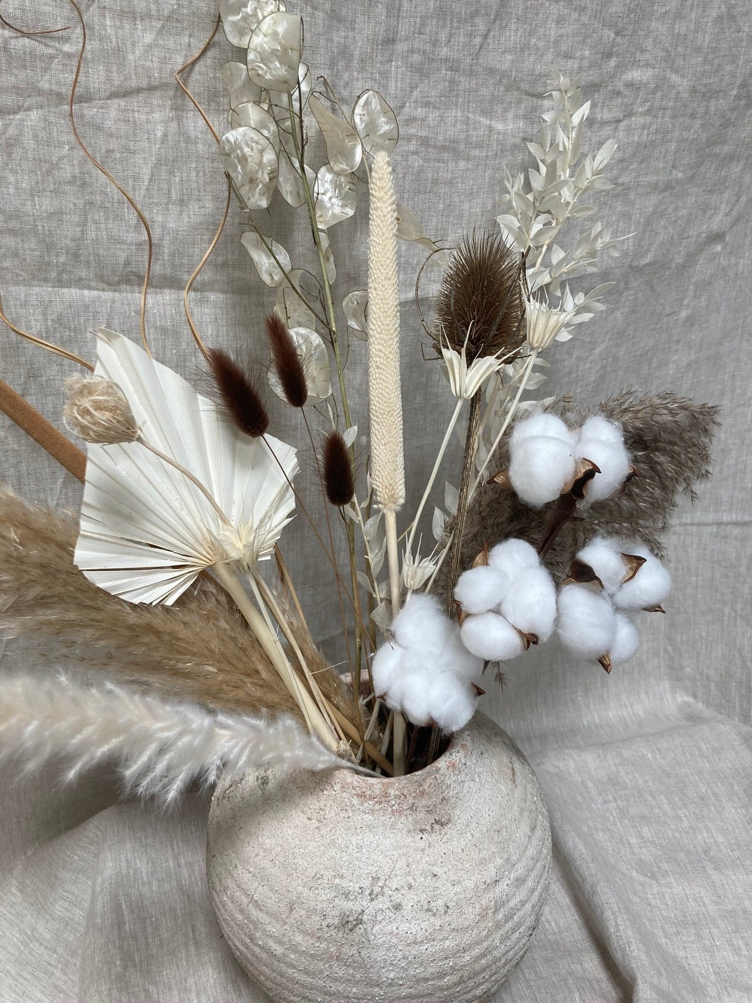 Boho Mix Dried Flower Bouquet with Cotton Stem - 65cm - Norfolk Pampas