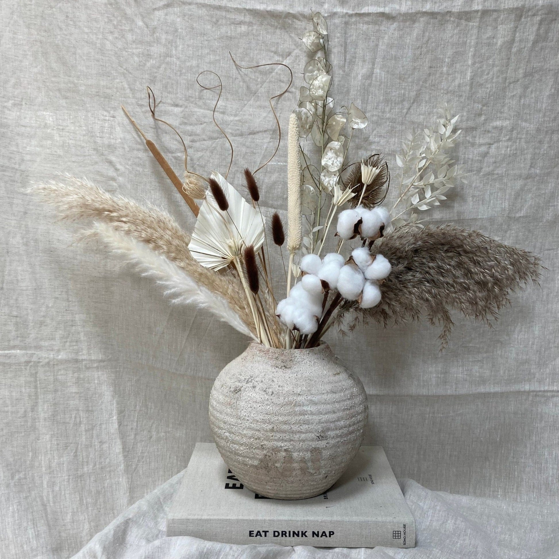 Boho Mix Dried Flower Bouquet with Cotton Stem - 65cm - Norfolk Pampas