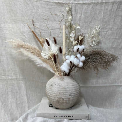 Boho Mix Dried Flower Bouquet with Cotton Stem - 65cm - Norfolk Pampas
