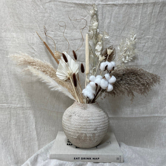 Boho Mix Dried Flower Bouquet with Cotton Stem - 65cm - Norfolk Pampas