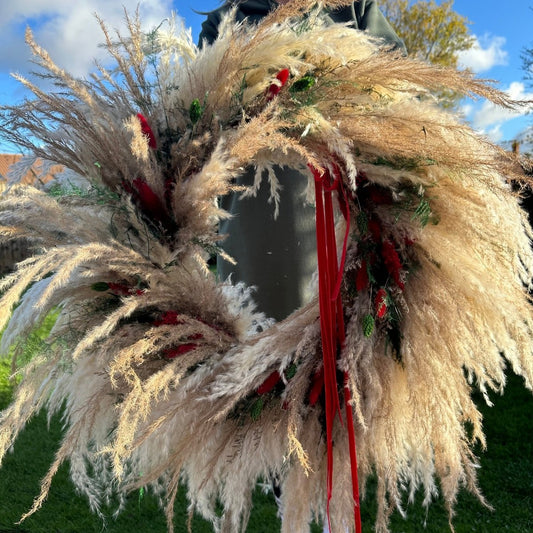 Christmas XL Pampas Grass wreath - 80 cm - Norfolk Pampas
